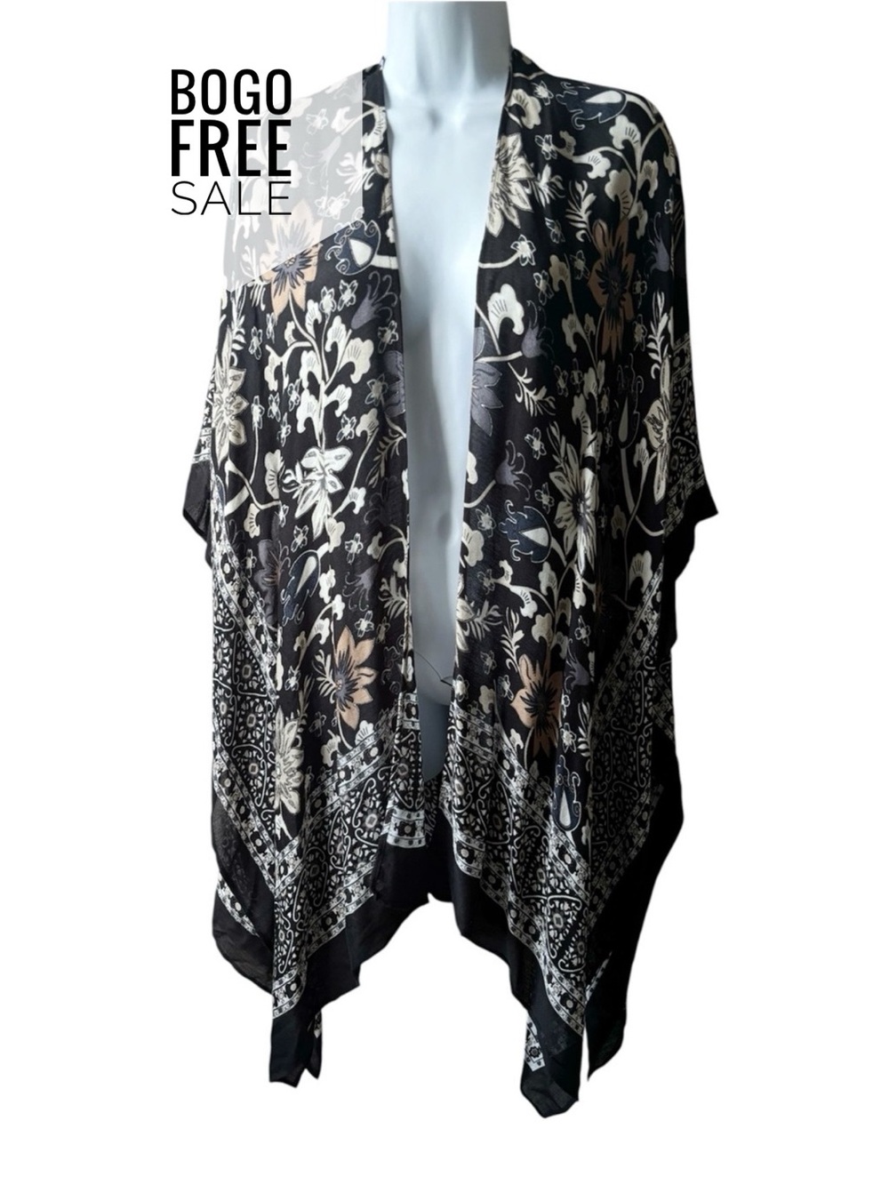 Time and Tru Floral Open-Front Kimono